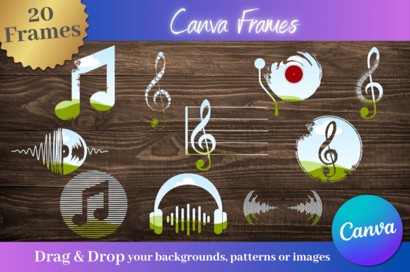Elevate Designs with 20 Musical Item Custom Canva Frames